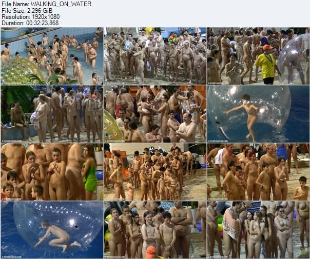 Walking on water - nudism in the pool and water Walking on water - nudism in the pool and water